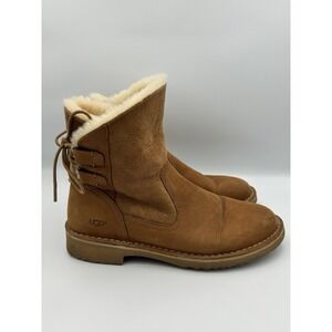 UGG Naiyah‎ Boots Women's 7 Brown Nubuck Sheepskin Shearling Suede Lace Up